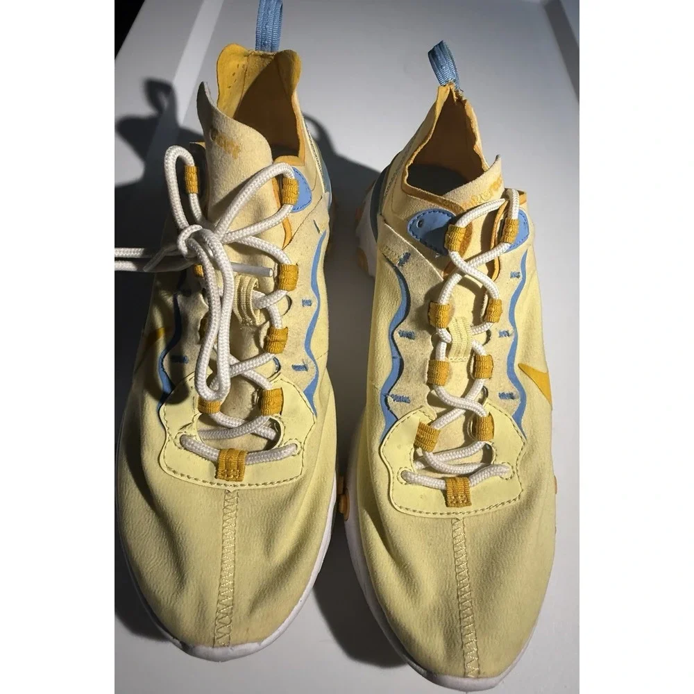 Nike React Element 55 Womens 10 Pale Yellow Gold Blue BQ2728-700 Running Shoes